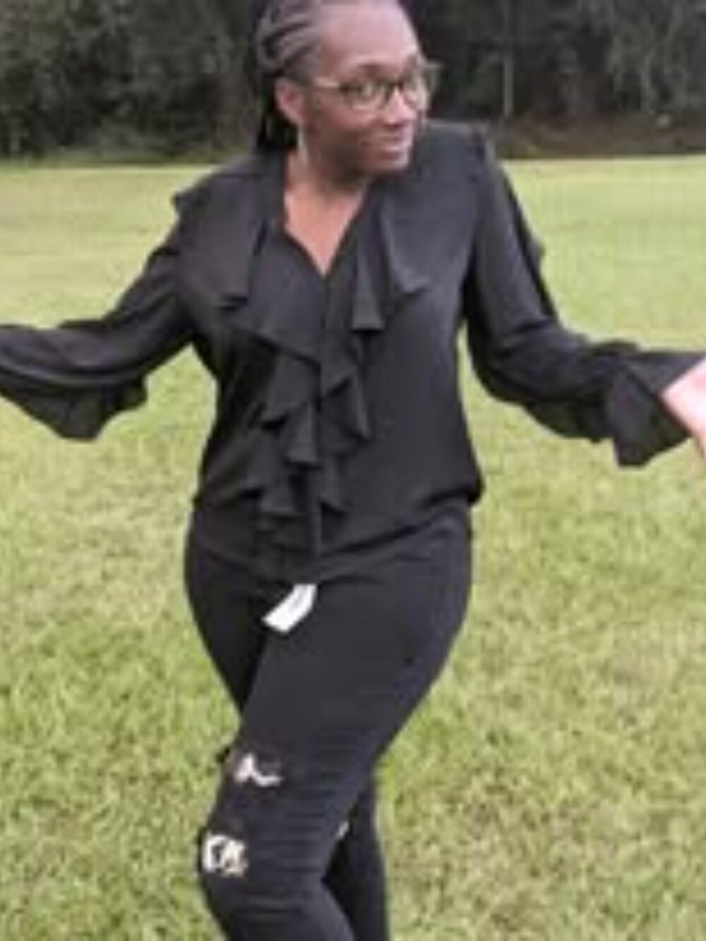 Black Long Sleeve Ruffled Blouse